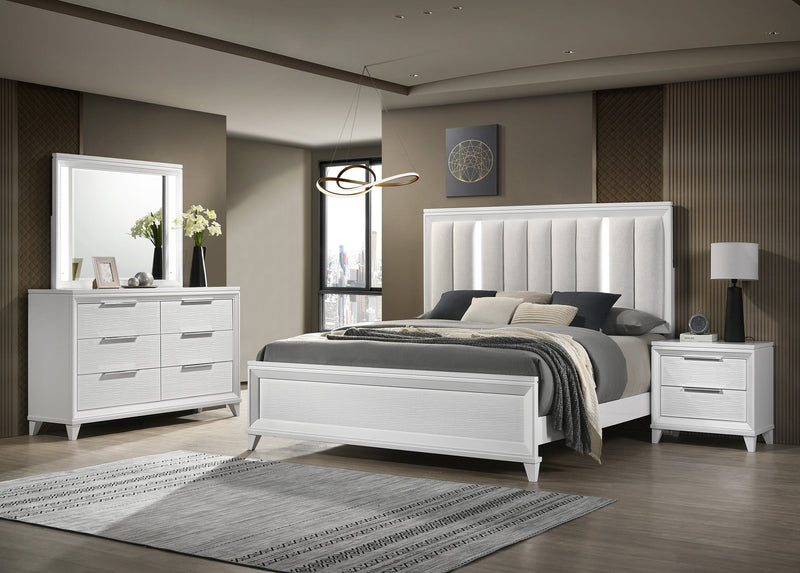 Cressida White Upholstered LED Panel Bedroom Set - Gate FurnitureBedroom Set