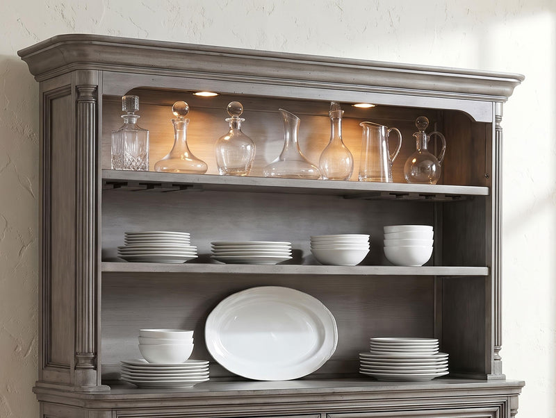 Cresswell 2-tier Touch Light Hutch Display Cabinet Weathered Taupe - 107455H