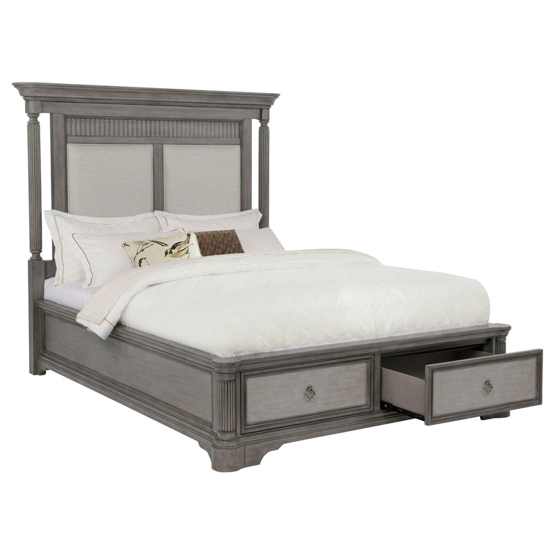 Cresswell Eastern King Upholstered Storage Platform Bed Weathered Taupe - 225140KE