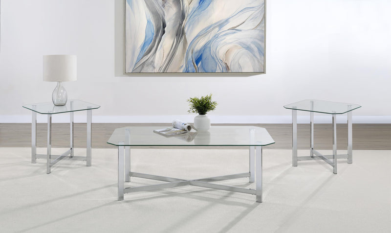 Cronin 3-piece Tempered Glass Top Coffee Table Set Chrome - 706568-S3