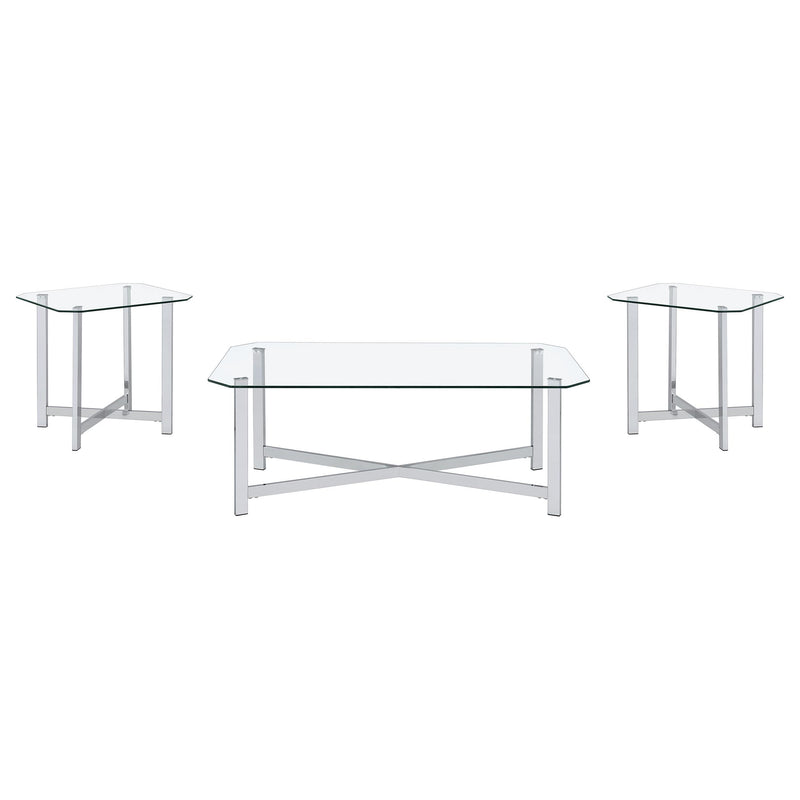 Cronin 3-piece Tempered Glass Top Coffee Table Set Chrome - 706568-S3