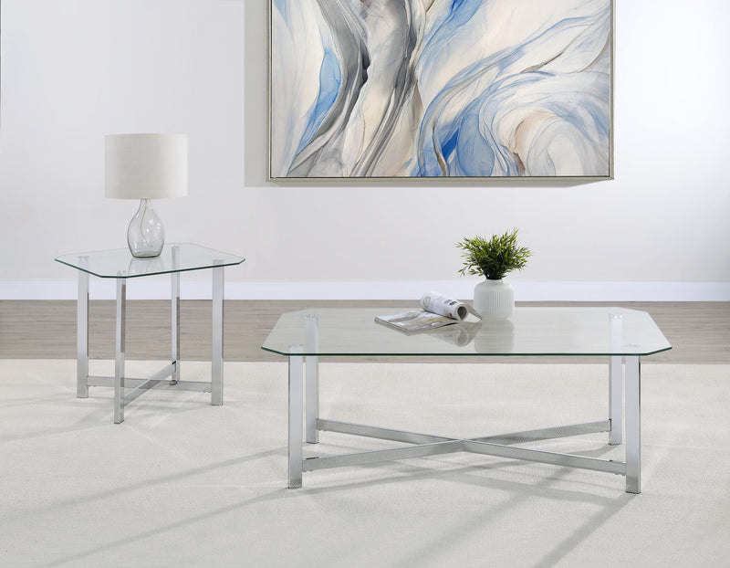 Cronin Rectangular Tempered Glass Top Cocktail Coffee Table Chrome - 706568