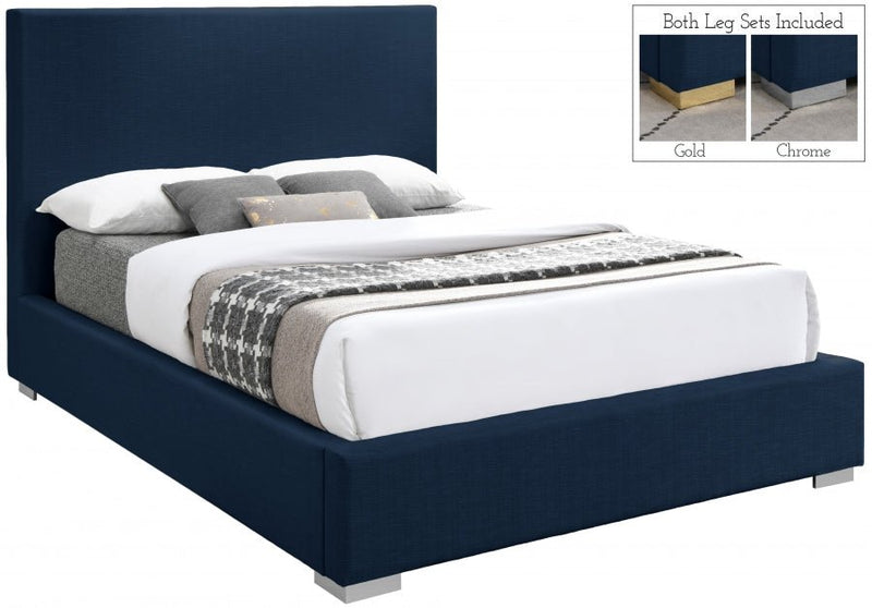 Crosby Linen Textured King Bed Blue - Gate FurnitureKing Bed