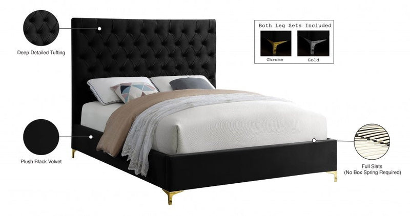 Cruz Velvet King Bed Black - Gate FurnitureKing Bed