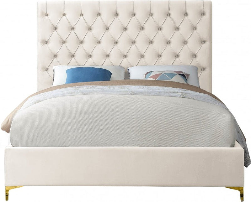 Cruz Velvet King Bed Cream - Gate FurnitureKing Bed