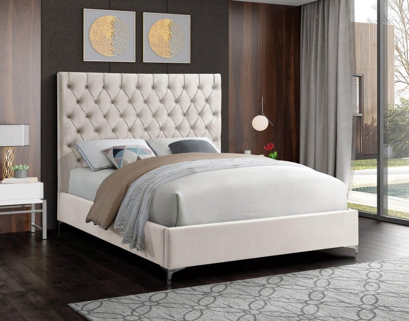 Cruz Velvet King Bed Cream - Gate FurnitureKing Bed