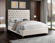 Cruz Velvet King Bed Cream - Gate FurnitureKing Bed