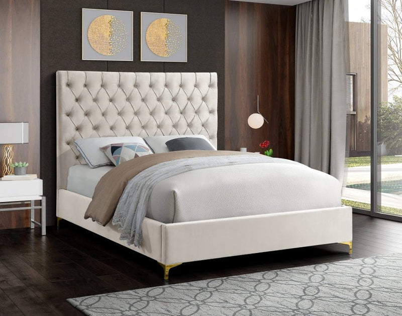 Cruz Velvet King Bed Cream - Gate FurnitureKing Bed