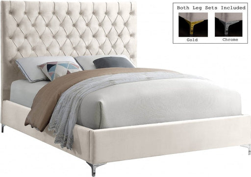 Cruz Velvet King Bed Cream - Gate FurnitureKing Bed