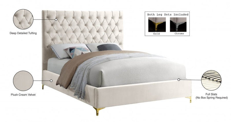 Cruz Velvet King Bed Cream - Gate FurnitureKing Bed