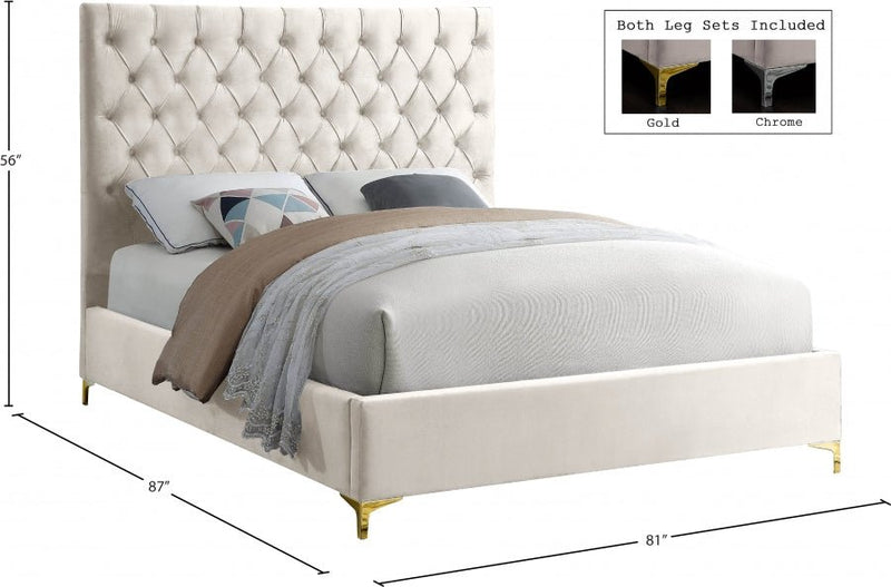 Cruz Velvet King Bed Cream - Gate FurnitureKing Bed