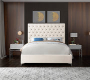 Cruz Velvet King Bed Cream - Gate FurnitureKing Bed