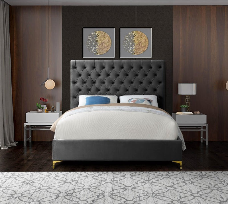 Cruz Velvet King Bed Grey - Gate FurnitureKing Bed