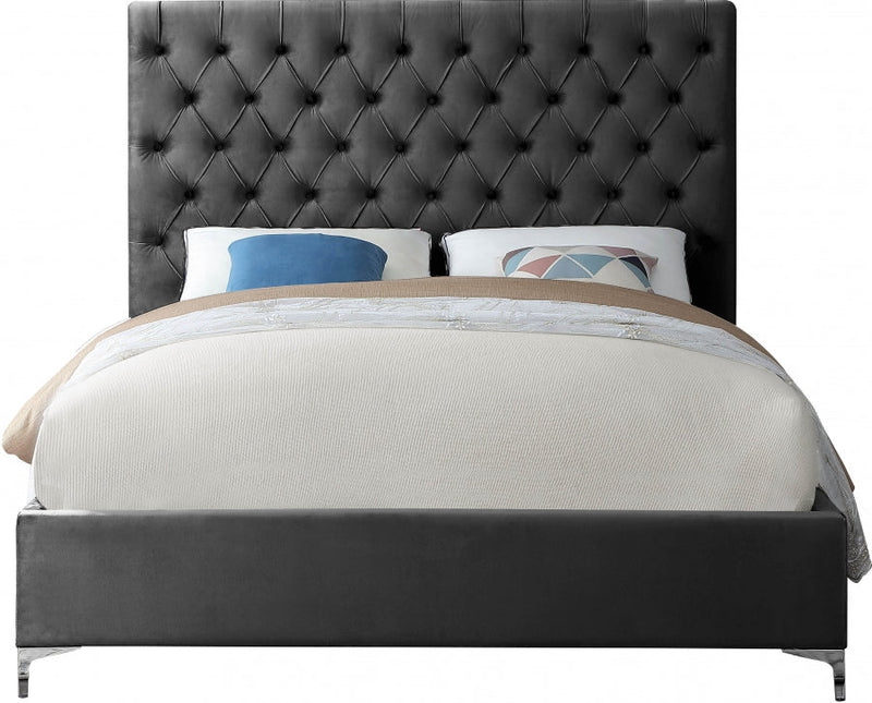 Cruz Velvet King Bed Grey - Gate FurnitureKing Bed