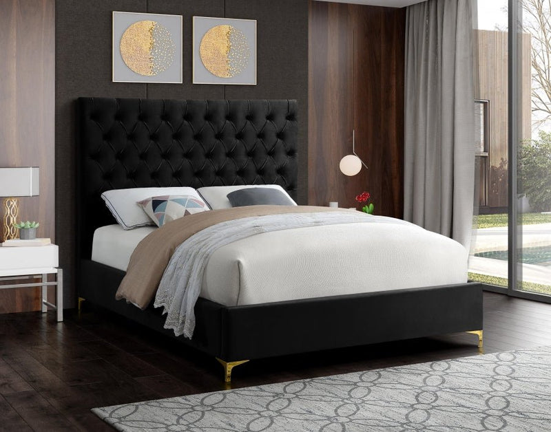 Cruz Velvet Queen Bed Black - Gate FurnitureQueen Bed