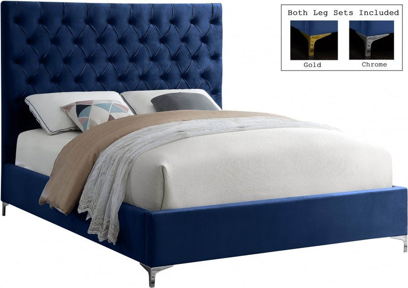 Cruz Velvet Queen Bed Blue - Gate FurnitureQueen Bed