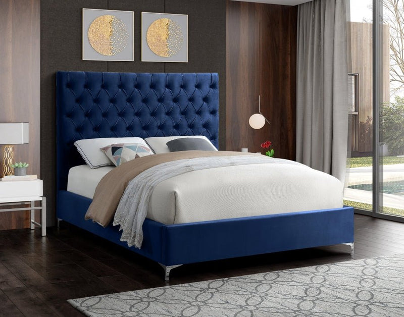 Cruz Velvet Queen Bed Blue - Gate FurnitureQueen Bed