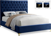 Cruz Velvet Queen Bed Blue - Gate FurnitureQueen Bed