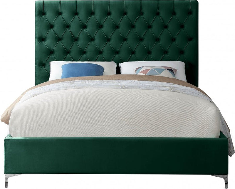 Cruz Velvet Queen Bed Green - Gate FurnitureQueen Bed
