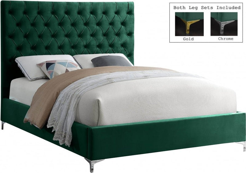 Cruz Velvet Queen Bed Green - Gate FurnitureQueen Bed