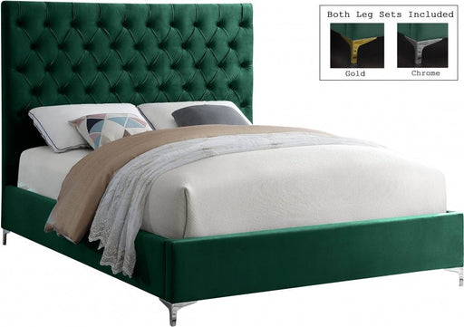 Cruz Velvet Queen Bed Green - Gate FurnitureQueen Bed