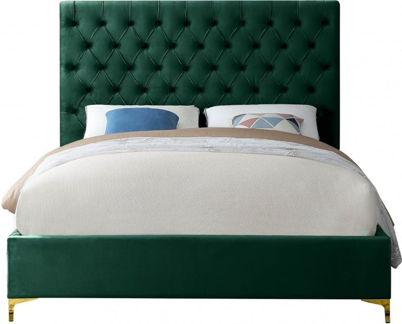 Cruz Velvet Queen Bed Green - Gate FurnitureQueen Bed