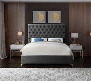 Cruz Velvet Queen Bed Grey - Gate FurnitureQueen Bed