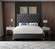Cruz Velvet Queen Bed Grey - Gate FurnitureQueen Bed