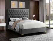 Cruz Velvet Queen Bed Grey - Gate FurnitureQueen Bed