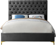 Cruz Velvet Queen Bed Grey - Gate FurnitureQueen Bed