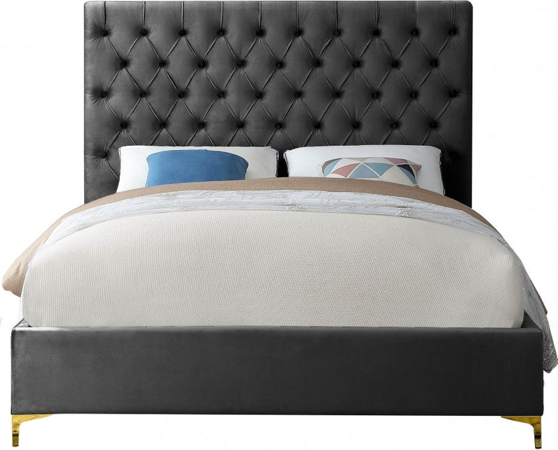 Cruz Velvet Queen Bed Grey - Gate FurnitureQueen Bed