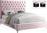 Cruz Velvet Queen Bed Pink - Gate FurnitureQueen Bed