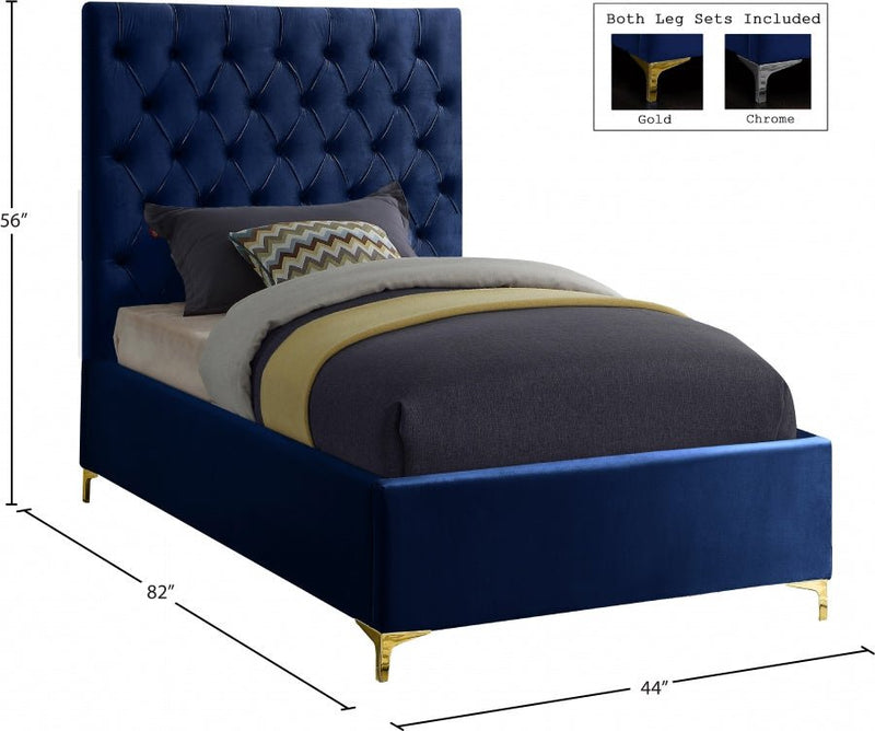 Cruz Velvet Twin Bed Blue - Gate FurnitureTwin Bed