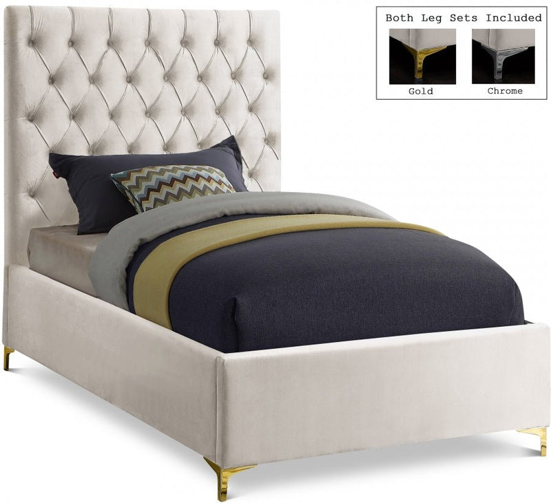 Cruz Velvet Twin Bed Cream - Gate FurnitureTwin Bed