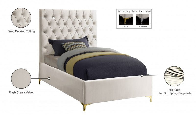 Cruz Velvet Twin Bed Cream - Gate FurnitureTwin Bed