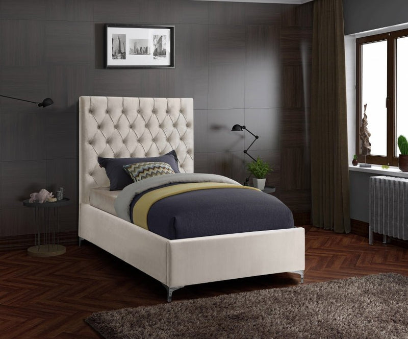 Cruz Velvet Twin Bed Cream - Gate FurnitureTwin Bed