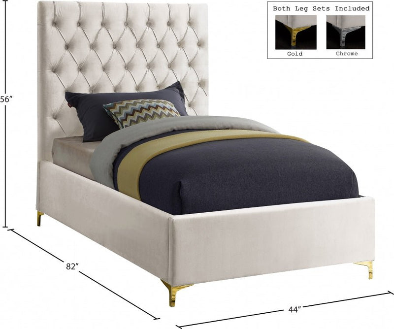 Cruz Velvet Twin Bed Cream - Gate FurnitureTwin Bed