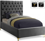 Cruz Velvet Twin Bed Grey - Gate FurnitureTwin Bed