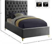 Cruz Velvet Twin Bed Grey - Gate FurnitureTwin Bed