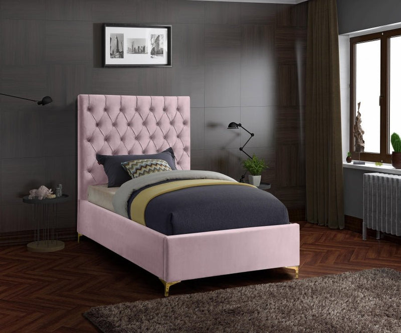 Cruz Velvet Twin Bed Pink - Gate FurnitureTwin Bed