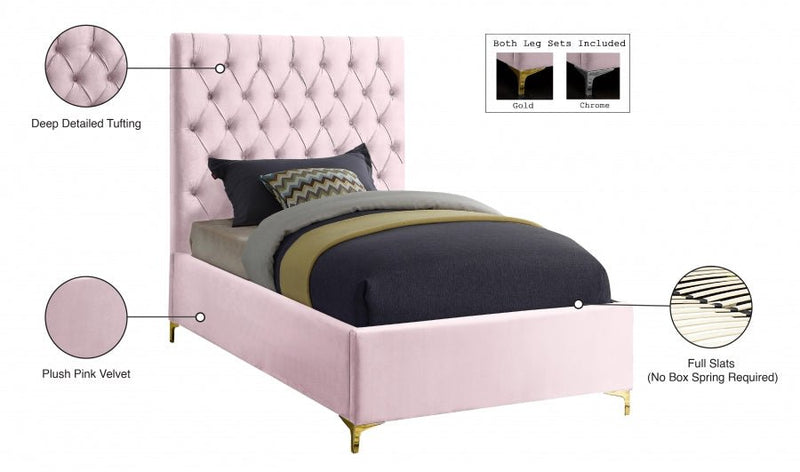 Cruz Velvet Twin Bed Pink - Gate FurnitureTwin Bed