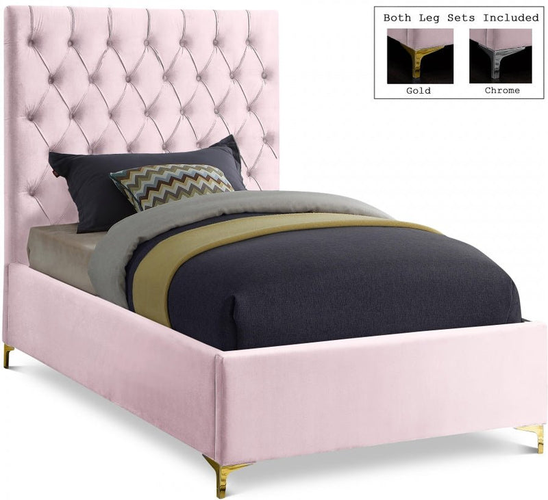 Cruz Velvet Twin Bed Pink - Gate FurnitureTwin Bed