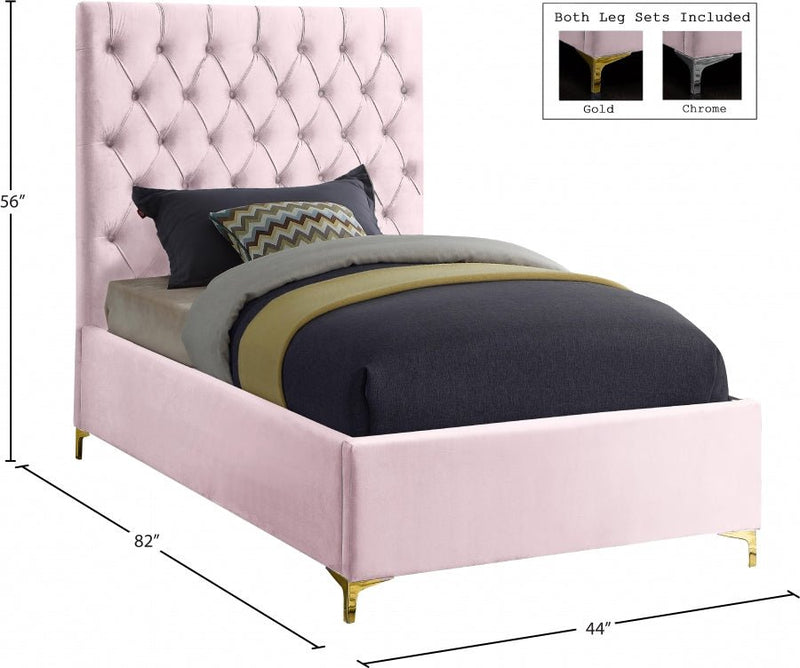 Cruz Velvet Twin Bed Pink - Gate FurnitureTwin Bed