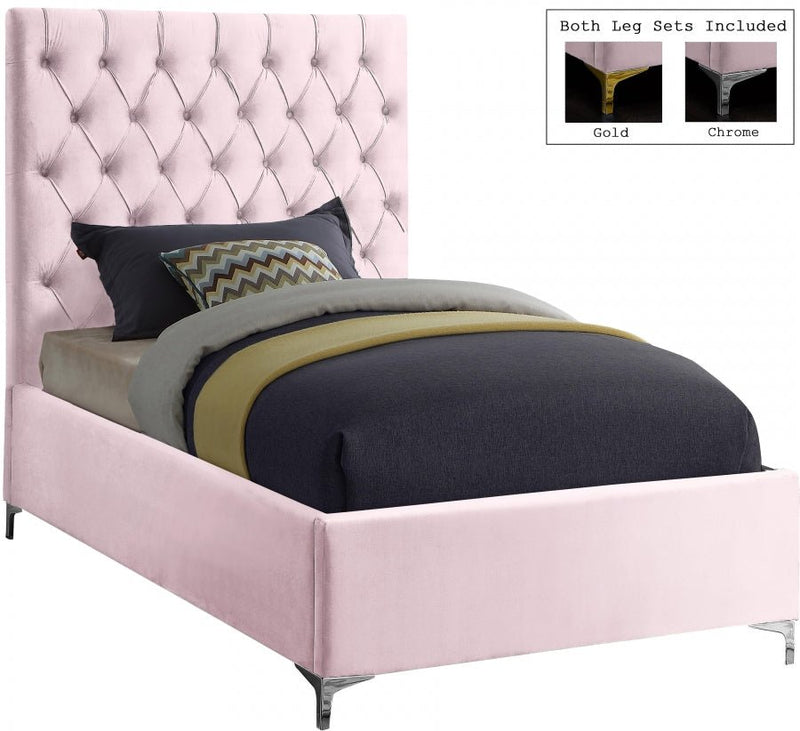 Cruz Velvet Twin Bed Pink - Gate FurnitureTwin Bed