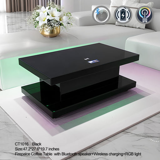 CT1016 BLACK 48X28X20 INCH COFFEE TABLE BLUETOOTH SPEAKER ,COLOR CHANGING LED AND WIRLESS CHARGER - 210000007831