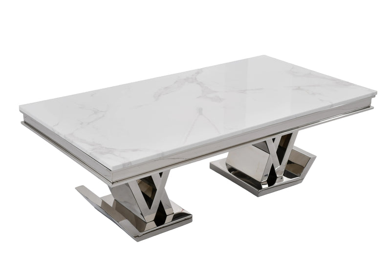 CT2000C 52 X 28 X 17.2  - SILVER STAINLESS STEEL + MARBLE  COFFEE TABLE - 210000007507