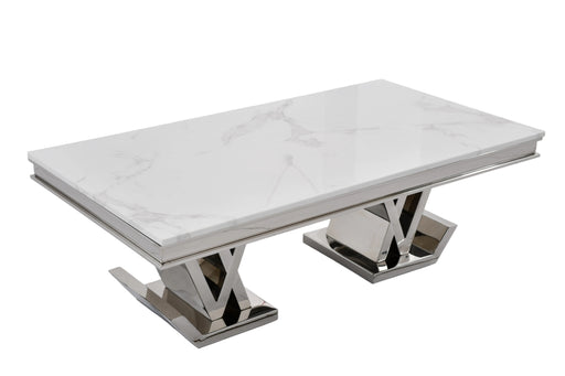 CT2000C 52 X 28 X 17.2  - SILVER STAINLESS STEEL + MARBLE  COFFEE TABLE - 210000007507