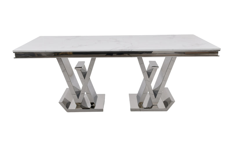 CT2000C 52 X 28 X 17.2  - SILVER STAINLESS STEEL + MARBLE  COFFEE TABLE - 210000007507