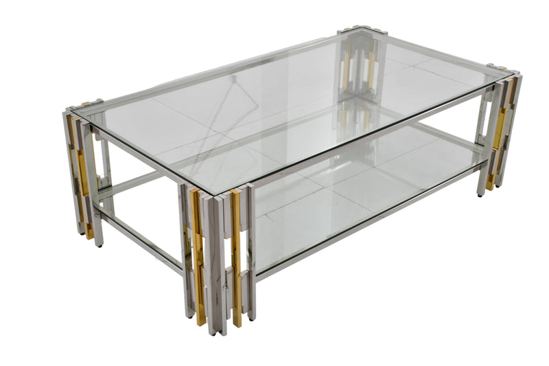 CT2011G 51 X 27 X 16 STAINLESS STEEL + GLASS COFFEE TABLE - 210000007377