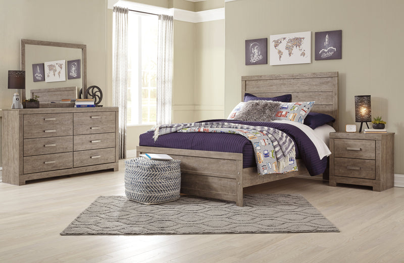 Culverbach Full Panel Bed with Mirrored Dresser and 2 Nightstands in Gray - PKG002423